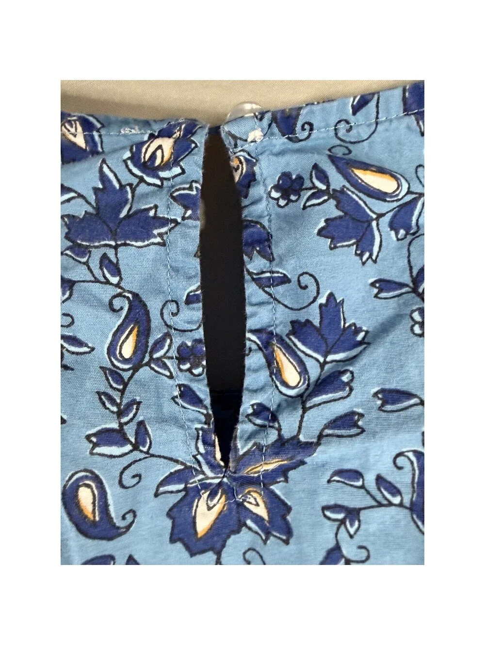 J.Crew Blue Floral Paisley Smocked Cuff Blouse Top Womens Large Cotton Blend
